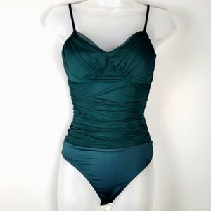 NWT Express Size XS Green Ruched Mesh Bodysuit